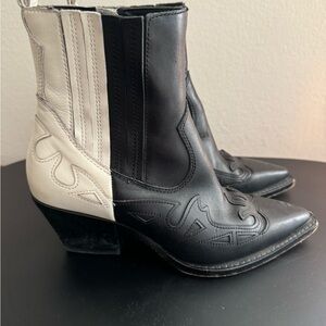 Two-Tone Black and White Western Ankle Boots